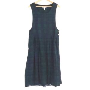 Vtg 90s Fads Plaid Corduroy Jumper Dress Green Blue Midi Academia Preppy Size L